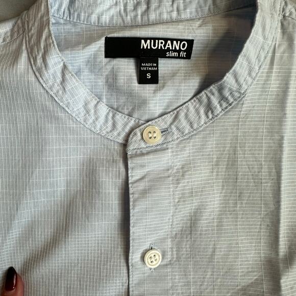 Murano Slim Fit Light Blue/White Striped Round Collar Long Sleeve Button Down- S - Picture 3 of 9